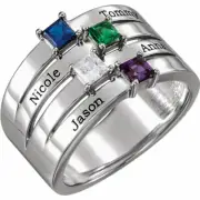 Name Engraved Family Ring Mother's Jewelry Sterling Silver 1-4 Square Birthstone