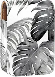 Makeup Organizer,Makeup Lipstick Case for Outside Mini Bag Travel Cosmetic Pouch,Black Palm Tree Leaves