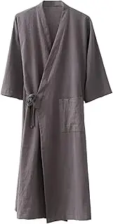 Men's Women's Cotton-Linen Bathrobe for Couples in The Japanese Style of Absorbent, Fast Drying Kimono-Yukata saunamanGrey,L
