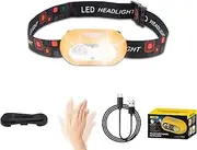 Zarek 6 Modes LED Head Torch Headlamp, Motion Sensor Control, 650 Lumen Bright with 1000mAh Battery, Waterproof Headlight with Comfortable Headband. and Flashlight, Camping Hiking Fishing Work