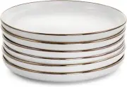 Elama Arthur Dinner Plate Set 6 Piece Stoneware in Matt White with Gold Rim NEW