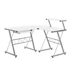Artiss Computer Desk L-Shape Keyboard Tray Shelf Home Office Study Table White