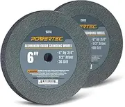 POWERTEC 15533 6" x 3/4", 1/2" Arbor, Aluminum Oxide Bench Grinder Wheel, Bench and Pedestal Grinding Wheels, Assorted Grits 36 & 60, 2 PK