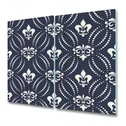 Tempered Glass Bread Board Worktop Saver Vector damask white and grey 2x30x52