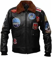 [Vintagearc] Men’s Top Aviator Flying Bomber Leather Jacket | G1 Maverick Air Force Jacket with Removable Fur and Patches.