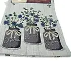 NEW Farmhouse MASON JAR TABLE RUNNER Tapestry BLUE Floral HOME SWEET HOME