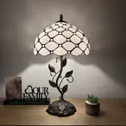 Tiffany Style Table Lamp White Stained Glass Crystal Beans LED Bulb 22"H*12"W