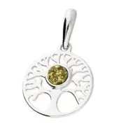 Pendant Small, Green Amber 'Tree Of Life' Sterling Silver