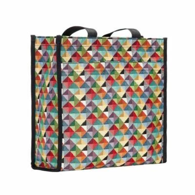TAPESTRY SHOPPING TOTE BAG MULTICOLOURED TRIANGLES DESIGN