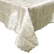 Rose Ecru Luxury Jacquard Tablecloth 150 x 270 cm Stain Resistant Floral Design