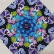 16 9.5" Pansy on Black #2 Stack 'n Whack Quilt Blocks Kaleidoscope