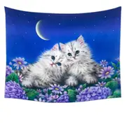 Moonlight Cats Cute Sweet Kittens at Night Tapestry