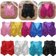 Kids Boys Glittery Sequined Vest Jazz Dance Costume Stage Choir Waistcoat Shirts