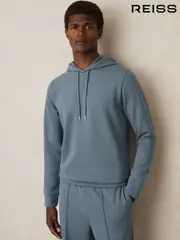 Reiss Airforce Blue Fabien Interlock Jersey Drawstring Hoodie (AM5319) | $240