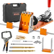 Pocket Hole Jig Kit, 34 Pcs Pocket Hole Jig System with C-clamp, Fixture, Step Drills, Wrenches, Drill Stop Rings, Square Drive Bits, Toolbox, for DIY Carpentry Projects,