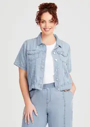 [Virtuelle] Taking Shape Chambray Spot Jacket Size 16 in Chambray Blue - Plus Size Women's Clothing Chambray Blue