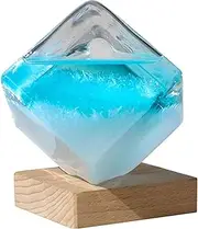 Storm Glass Weather Forecaster Crystal Blue Water Cube Storm Glass Weather Predictor with Wooden Base Creative Weather Predicting Storm Glass,Small
