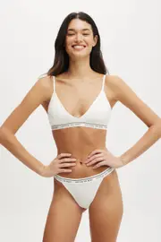 [Body] Body - Branded Cotton Cross Over Bralette - White XS WHITE