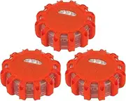 Performance Tool W2343 3 Piece LED Road Flare Flashing Warning Light (Roadside Flares Emergency Disc Beacon, Magnetic Base for Car or Marine Boat)