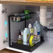 bukfen Under Sink Organizer,Height Adjustable Pull Out Cabinet Organizer 2-Tier Slide Out Sliding Shelf Under Cabinet Storage Multi-Use for Under Kitchen Bathroom Sink Organizers and Storage,1 Pack