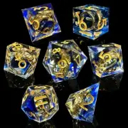 Resin Magic Lord Rings Blue Dice Set 7pcs D&D Polyhedral DND Dungeons and Dragon