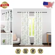 Light-Filtering Farmhouse Curtains, 90 Inch Grommet Drapes with Floral Pattern