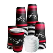 20oz Restaurant Grade Disposable Paper Hot Coffee Cups w/ White Flat Lids 25pcs