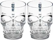 Lertenys Skull Face Beer Mug Drinking Glasses with Handle, Set of 2, Heavy Base Funny Entertainment Glassware for Water