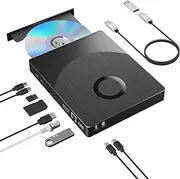 8 in 1 External Blueray/DVD Drive for PC, External CD/DVD Drive for Laptop Support 100G Disc 3D, CD Burner with HDMI/LAN/USB 3.0/Type-C/SD/TF Port, Blu-ray Player for Windows XP/7/8/10/11 MacOS