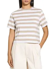 Theory Boxy Crewneck Tee in Striped Cotton