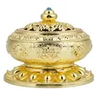 Incense Burner Smoke Backflow Ceramic Glaze Censer Cone Holder (Gold)