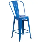 Flash Furniture Bar Stool High Back Counter Height Metal Square Seat in Blue