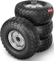4.10/3.50-4 Tire Wheels Flat Free, 10" Heavy Duty Solid Replacement Tire with 5/8’’ Bearings for Wagon/Gorilla Carts/Wheelbarrow/Hand Truck/Generators (4 Pack)