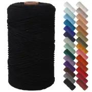 Black Macrame Cord 2mm x 220yards Colored Cotton Rope for Wall Hanging