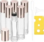 uxcell 6 Pcs Essential Oil Roller Bottles, 10ml/0.34oz Glass Roller Bottle Refillable Mini Leak-proof Roll on Bottles Containers for Essential Oils Perfume Fragrance, Transparent