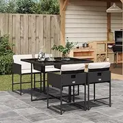 5 Piece Garden Dining Set with Cushions Black Poly Rattan Patio Bar Sets