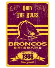 Brisbane Broncos NRL Retro Tin Wall Sign Obey The Rules