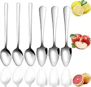 Mein HERZ Pack of 6 Stainless Steel Grapefruit Spoons Triangle Fruit Spoons Baby Food Supplement Fruit Spoon 【Band Saw Tooth】 Suitable for Apple, Kiwi, Papaya, Orange and Ice Cream (Silver)