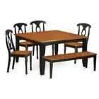 6PC Dining room set with bench-Dining Table and 4 Wood Dining ...