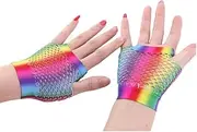 [Generic] 2 Pairs Fingerless Fishnet Gloves Rainbow Mesh Fishnet Gloves 80s 90s Party Cosplay Costume Accessories for Women