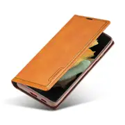 PU Leather Flip Cover For Samsung Galaxy S21 Ultra Magnetic Sim Card Slot Case For Galaxy S21 Ultra- Brown Samsung S21 Ultra
