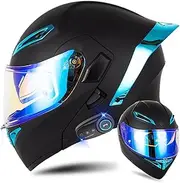 DOT Approved Flip Up Helmet with Inner Sun Visor Double Lens Helmet Built-in Dual Speaker, Full Face Integrated Helmet Bluetooth Modular Motorcycle Helmet for Men and Women S~XXL