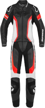 Spidi Laser Touring Two Piece Ladies Motorcycle Leather Suit, black-white-red, Size 50 for Women Black White Red