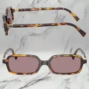 MIU MIU Brown Square Rectangle Sunglasses New Acetate Gold Metal Logo Authentic