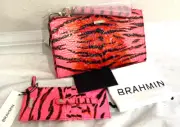 Brahmin Pink Feline Ombre Melbourne Wristlet & Credit Card Wallet Bundle 2 items