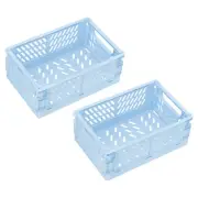 2 Pcs 10 x 6.5 x 3.9" Collapsible Plastic Basket Large Storage Crate, Blue