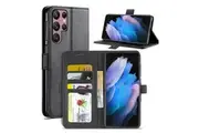 Samsung Galaxy S23 Ultra Case, SupRShield Wallet Leather Flip Magnetic Stand Case Cover (Black)