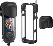Protective Frame Cage for Insta360 X5 Metal Bezel Protective Case with Silicone Lens Cap, Aluminum Frame Cage with 1/4" Threads, Cold Shoe Mount for Insta 360 X5 Action Camera