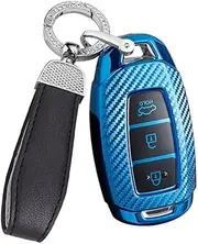 ontto TPU Car Key fob Cover case Fit for Hyundai I20 IX25 IX35 IX45 I10 I20 I30 HB20 Elantra Solaris Sonata Santa Fe Sport Tucson Remote Key Shell Key Holder Bag Keychain Keyring Accessories Blue