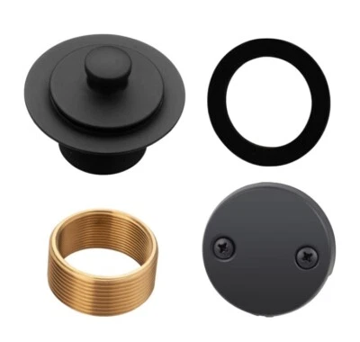 Matte Black Lift & Turn Tub Drain Trim Set w/ Two-Hole Overflow Faceplate